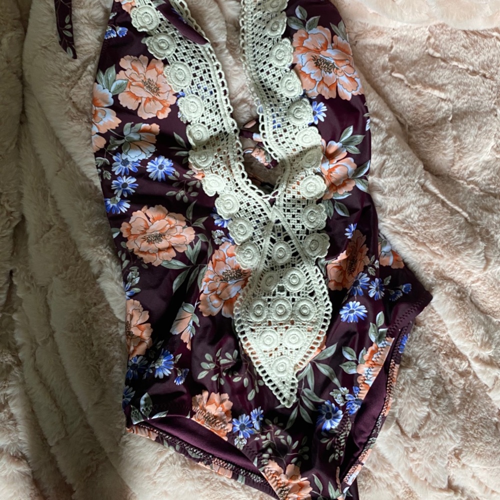 Kona Sol floral maroon one piece